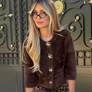 Zara NWT brown faux fur knit sweater 5755/119